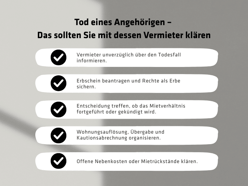 Tod eines Angehörigen - Das sollten Sie mit dessen Vermieter klären