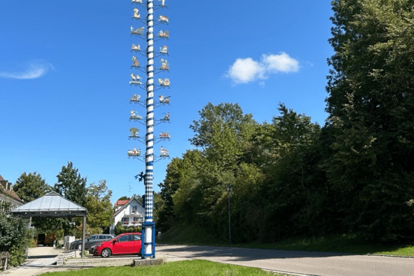Maibaum vor blauem Himmel