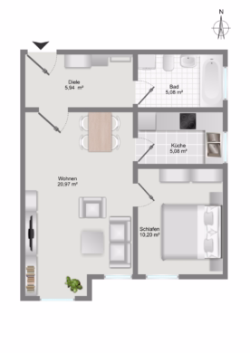 Grundriss schematisch - ZENTRAL GELEGENE 2-ZIMMER-WOHNUNG MIT PERFEKTEM GRUNDRISS