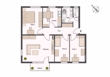 schematischer Grundriss - *Sofort Verfügbar! Für Familien & Investoren: Süd-West-Balkon, TG-Stellplatz, gute Wertperspektive*
