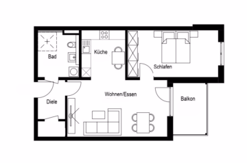 Grundriss - „Betreutes Wohnen ab 55 Jahren oder 50 % Behinderung“ – Moderne 2-ZKB in ruhiger Lage von Türkheim