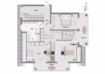 schematischer Grundriss - ***Hochwertige DG-Wohnung mit zwei Balkonen, Einbauküche & Stellplatz in Untermeitingen***