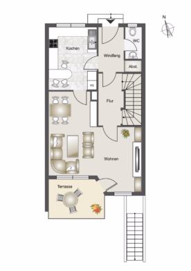 Grundriss EG - Vermietet: SÜDSEITEN-TRAUM! Reiheneckhaus mit Garten, Balkon & DG-Ausbau!