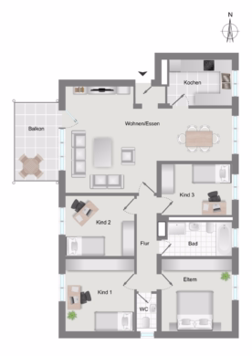 Grundriss Ist-Zustand - *IDEAL FÜR WG-KONZEPT- SOFORT FREI, BIS ZU 5 ZIMMER, VIEL GEMEINSCHAFTSFLÄCHE, 2 WCs, 2 x TG*
