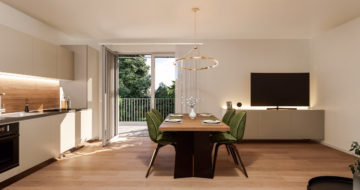 Beispielbild Wohn-/Ess- und Kochbereich - Erstbezug – 1,5-ZKB EG-Wohnung im Betreuten Wohnen, modern, barrierefrei & mit ablösefreier EBK!