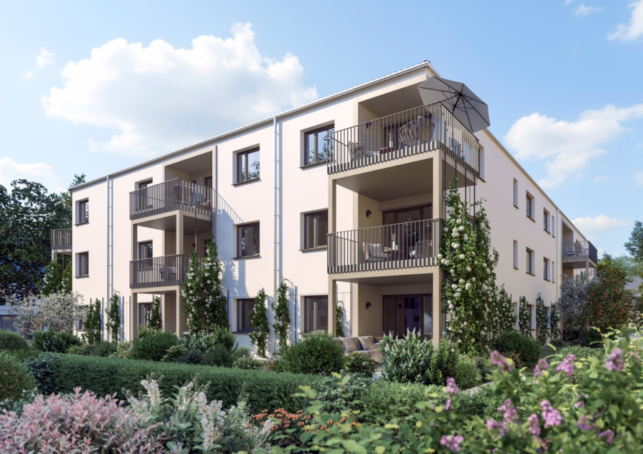 Balkonansicht Wohnung 21 - Genießen Sie den Sonnenuntergang: Süd-West-Balkon mit garantierter Abendsonne im Betreuten Wohnen