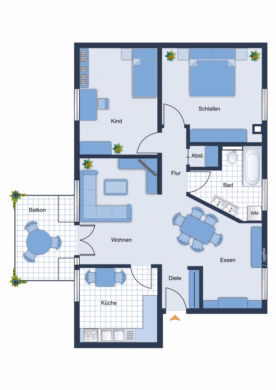 schematischer Grundriss - ***Attraktive 3-ZKB mit Balkon & Außenstellplatz in Kriegshaber – Ideal für Kapitalanleger***